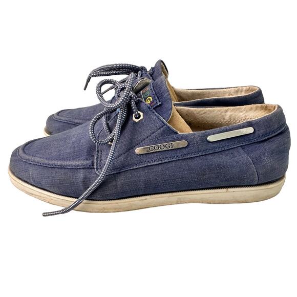 COOGI Flat Boat Shoes Blue Mens 9.5 42.5 CM1310 Canvas Lace Up Loafers Australia - Picture 1 of 10